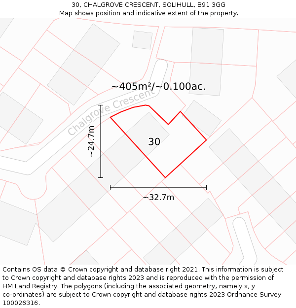 30, CHALGROVE CRESCENT, SOLIHULL, B91 3GG: Plot and title map