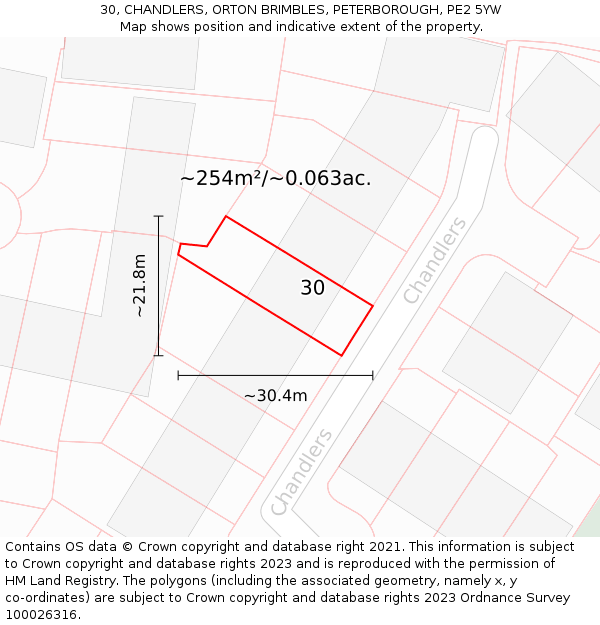 30, CHANDLERS, ORTON BRIMBLES, PETERBOROUGH, PE2 5YW: Plot and title map