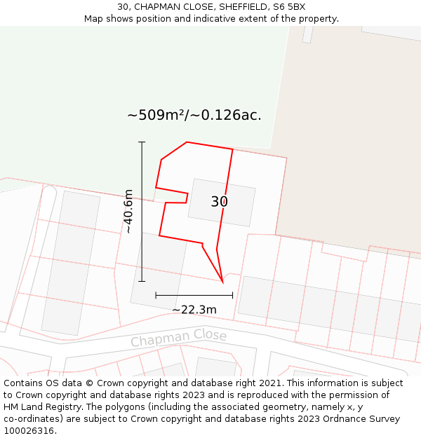 30, CHAPMAN CLOSE, SHEFFIELD, S6 5BX: Plot and title map