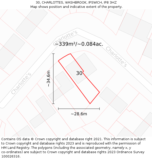 30, CHARLOTTES, WASHBROOK, IPSWICH, IP8 3HZ: Plot and title map