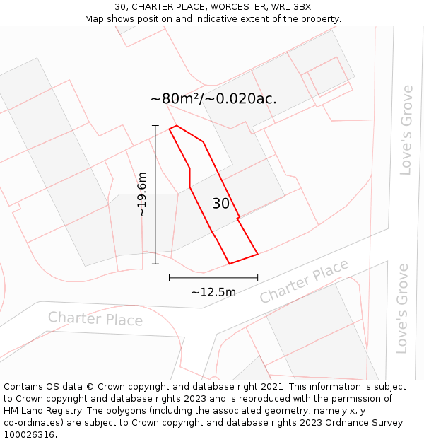 30, CHARTER PLACE, WORCESTER, WR1 3BX: Plot and title map