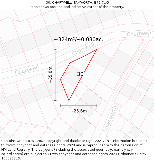 30, CHARTWELL, TAMWORTH, B79 7UG: Plot and title map