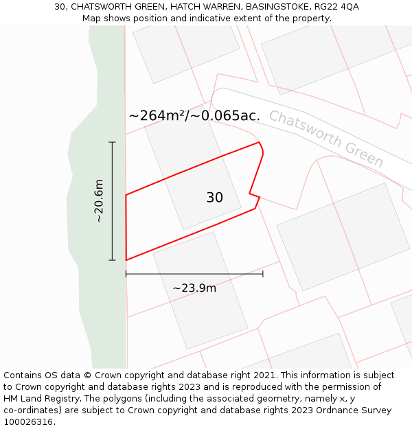 30, CHATSWORTH GREEN, HATCH WARREN, BASINGSTOKE, RG22 4QA: Plot and title map