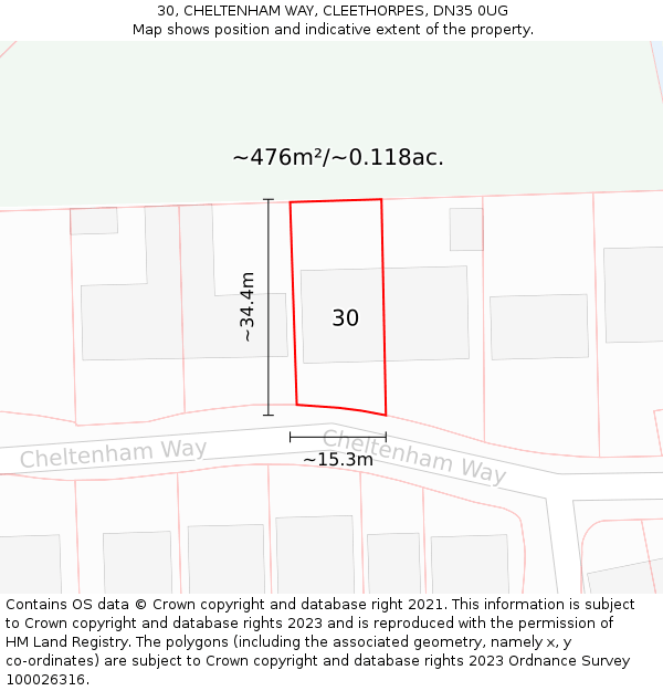30, CHELTENHAM WAY, CLEETHORPES, DN35 0UG: Plot and title map
