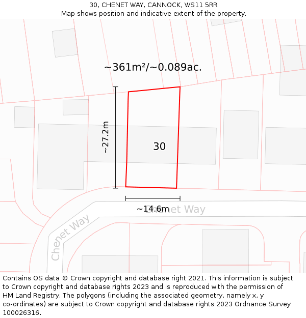 30, CHENET WAY, CANNOCK, WS11 5RR: Plot and title map