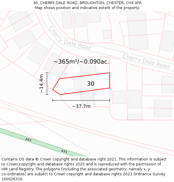 30, CHERRY DALE ROAD, BROUGHTON, CHESTER, CH4 0FA: Plot and title map