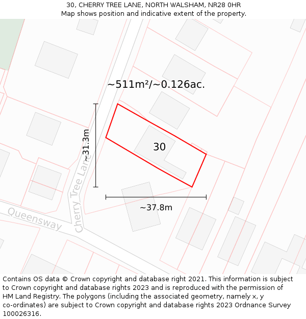 30, CHERRY TREE LANE, NORTH WALSHAM, NR28 0HR: Plot and title map