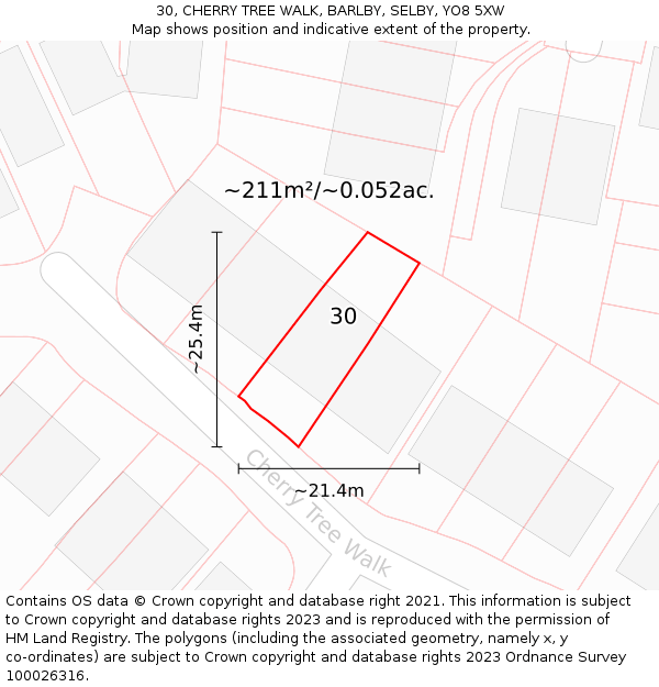 30, CHERRY TREE WALK, BARLBY, SELBY, YO8 5XW: Plot and title map