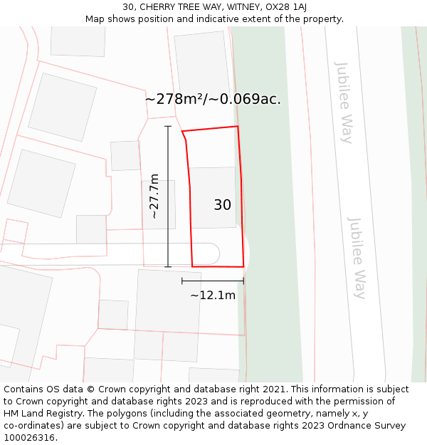 30, CHERRY TREE WAY, WITNEY, OX28 1AJ: Plot and title map