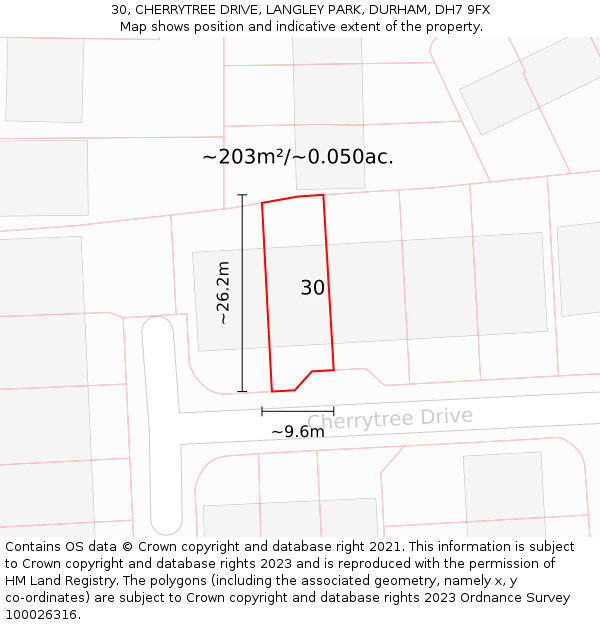 30, CHERRYTREE DRIVE, LANGLEY PARK, DURHAM, DH7 9FX: Plot and title map