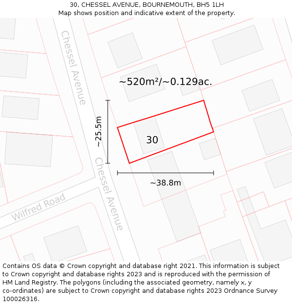 30, CHESSEL AVENUE, BOURNEMOUTH, BH5 1LH: Plot and title map