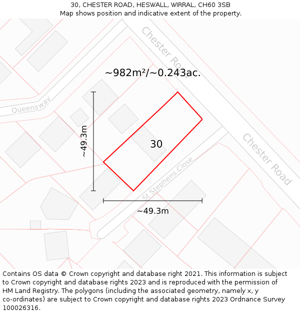 30, CHESTER ROAD, HESWALL, WIRRAL, CH60 3SB: Plot and title map