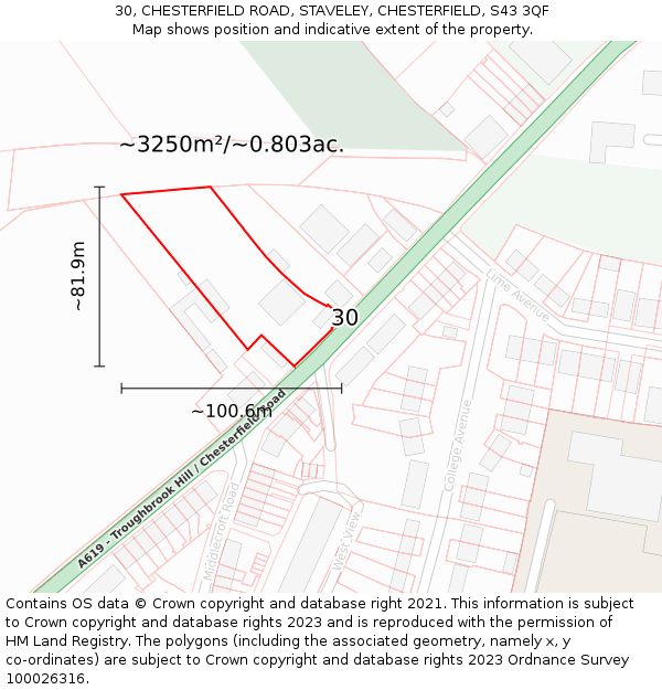 30, CHESTERFIELD ROAD, STAVELEY, CHESTERFIELD, S43 3QF: Plot and title map