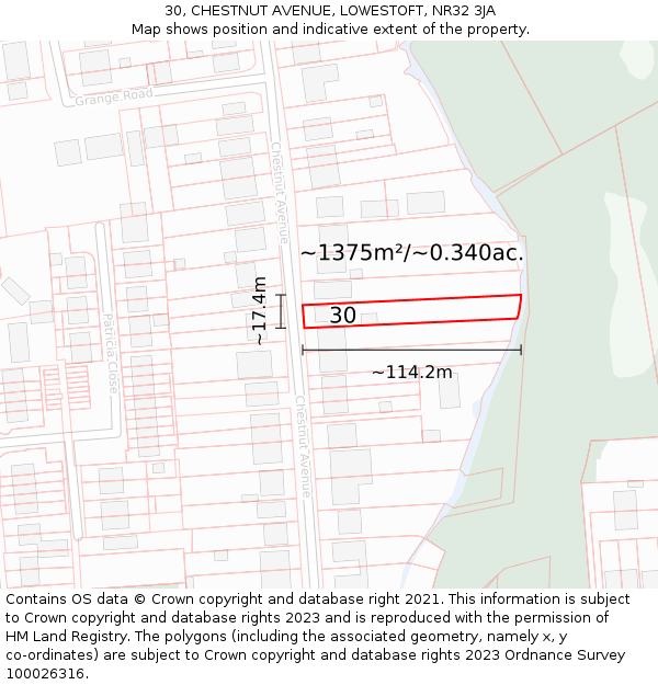 30, CHESTNUT AVENUE, LOWESTOFT, NR32 3JA: Plot and title map