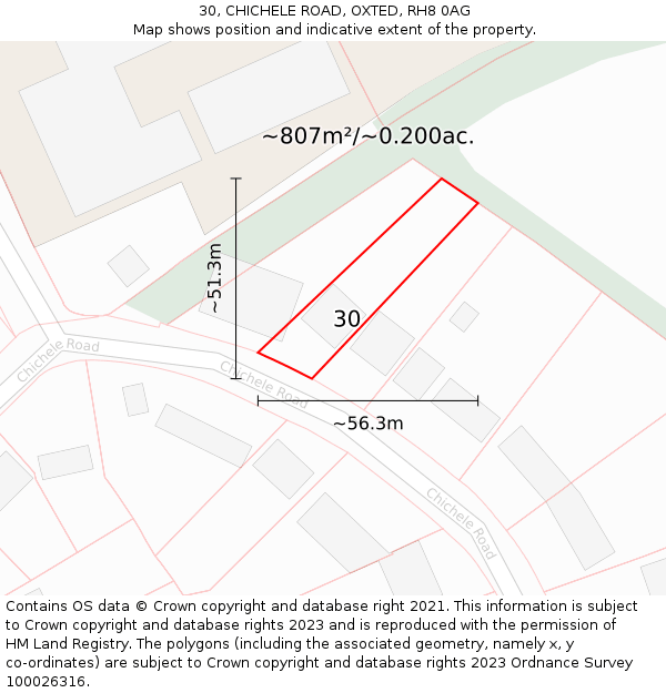 30, CHICHELE ROAD, OXTED, RH8 0AG: Plot and title map