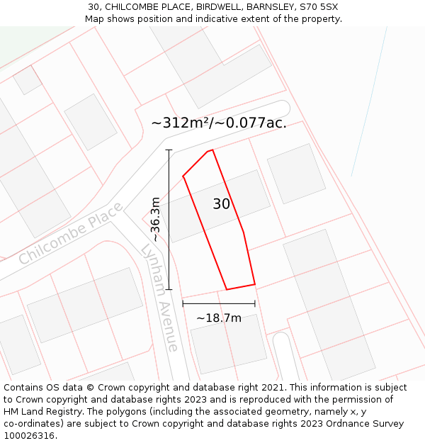 30, CHILCOMBE PLACE, BIRDWELL, BARNSLEY, S70 5SX: Plot and title map
