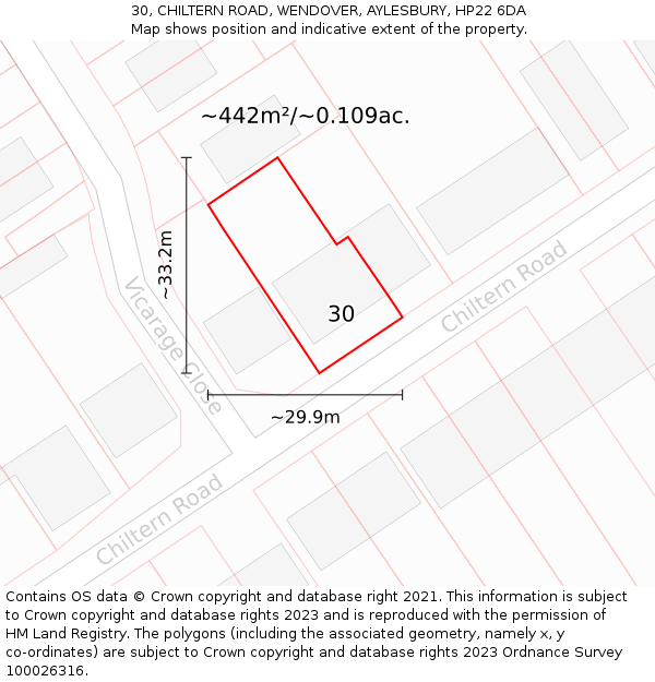 30, CHILTERN ROAD, WENDOVER, AYLESBURY, HP22 6DA: Plot and title map