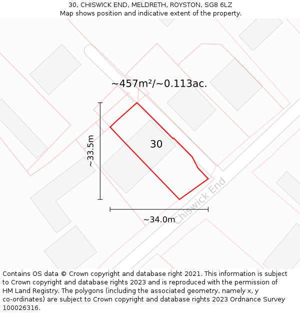 30, CHISWICK END, MELDRETH, ROYSTON, SG8 6LZ: Plot and title map