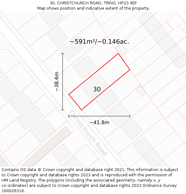 30, CHRISTCHURCH ROAD, TRING, HP23 4EF: Plot and title map