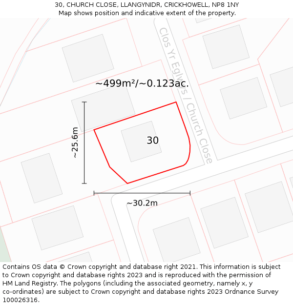 30, CHURCH CLOSE, LLANGYNIDR, CRICKHOWELL, NP8 1NY: Plot and title map