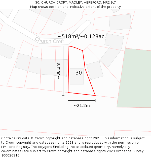 30, CHURCH CROFT, MADLEY, HEREFORD, HR2 9LT: Plot and title map