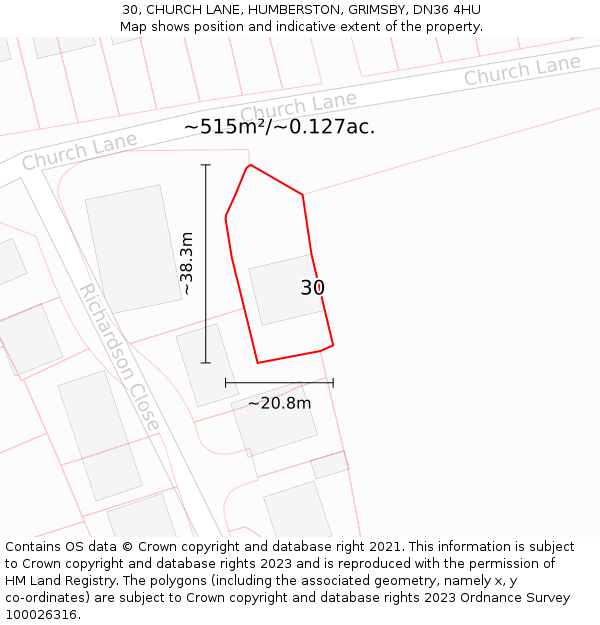30, CHURCH LANE, HUMBERSTON, GRIMSBY, DN36 4HU: Plot and title map