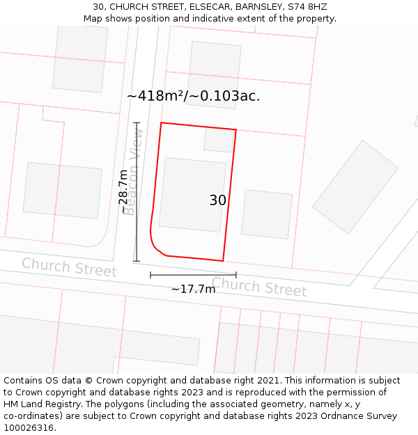 30, CHURCH STREET, ELSECAR, BARNSLEY, S74 8HZ: Plot and title map