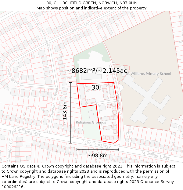 30, CHURCHFIELD GREEN, NORWICH, NR7 0HN: Plot and title map