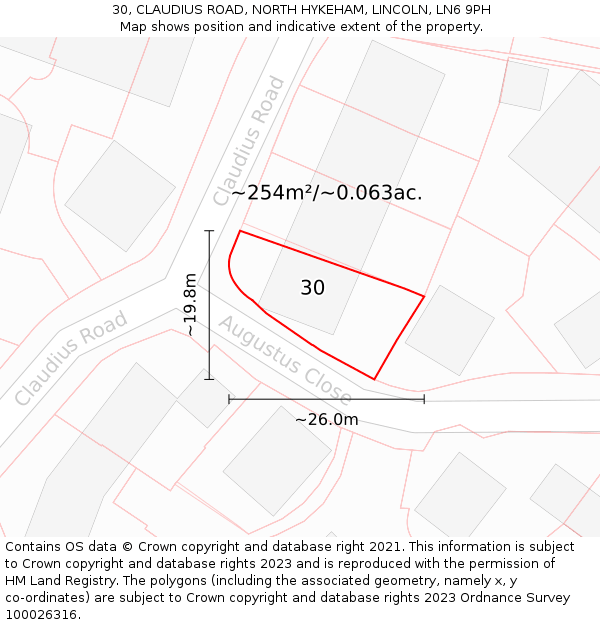 30, CLAUDIUS ROAD, NORTH HYKEHAM, LINCOLN, LN6 9PH: Plot and title map