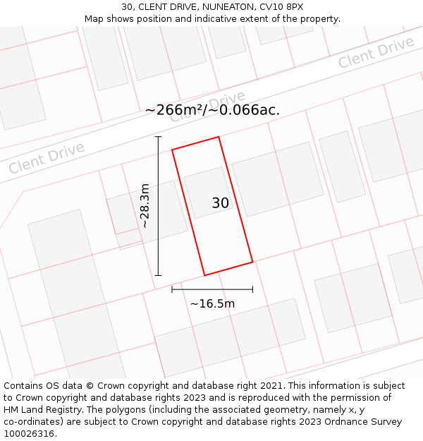 30, CLENT DRIVE, NUNEATON, CV10 8PX: Plot and title map