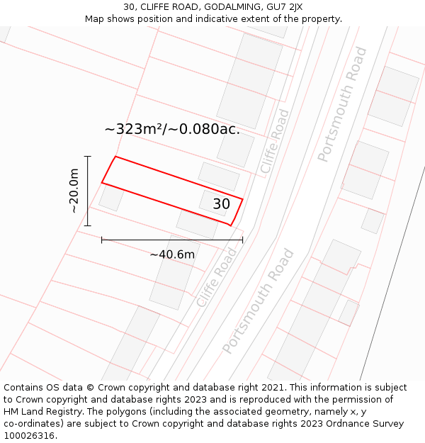 30, CLIFFE ROAD, GODALMING, GU7 2JX: Plot and title map