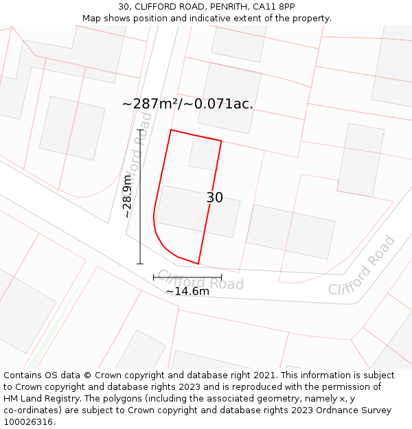 30, CLIFFORD ROAD, PENRITH, CA11 8PP: Plot and title map