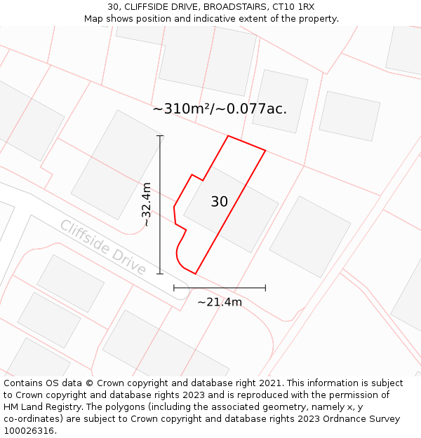30, CLIFFSIDE DRIVE, BROADSTAIRS, CT10 1RX: Plot and title map