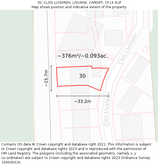 30, CLOS LLYSFAEN, LISVANE, CARDIFF, CF14 0UP: Plot and title map