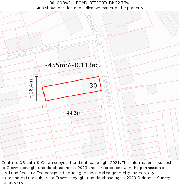 30, COBWELL ROAD, RETFORD, DN22 7BW: Plot and title map