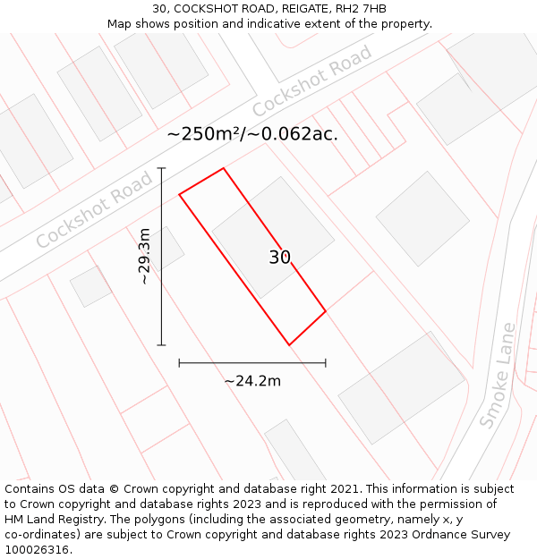 30, COCKSHOT ROAD, REIGATE, RH2 7HB: Plot and title map