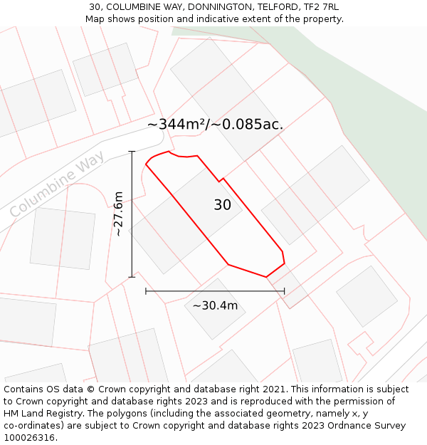 30, COLUMBINE WAY, DONNINGTON, TELFORD, TF2 7RL: Plot and title map