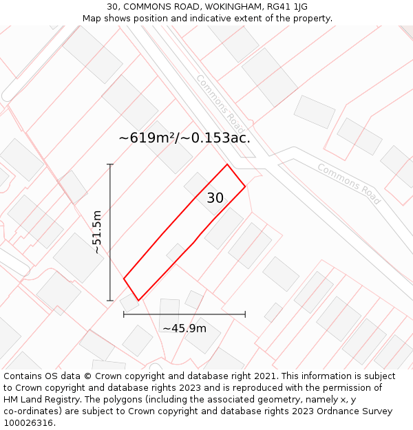 30, COMMONS ROAD, WOKINGHAM, RG41 1JG: Plot and title map
