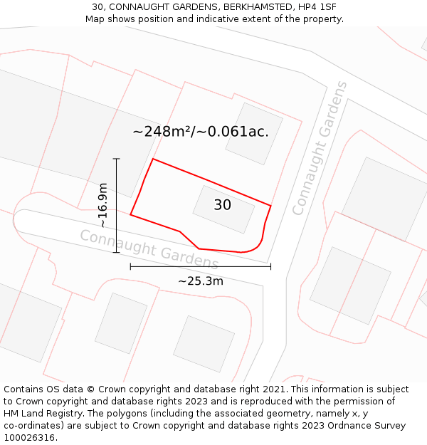 30, CONNAUGHT GARDENS, BERKHAMSTED, HP4 1SF: Plot and title map