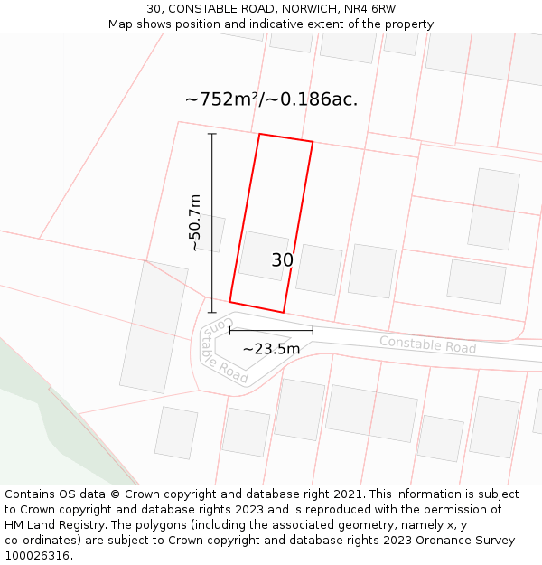 30, CONSTABLE ROAD, NORWICH, NR4 6RW: Plot and title map