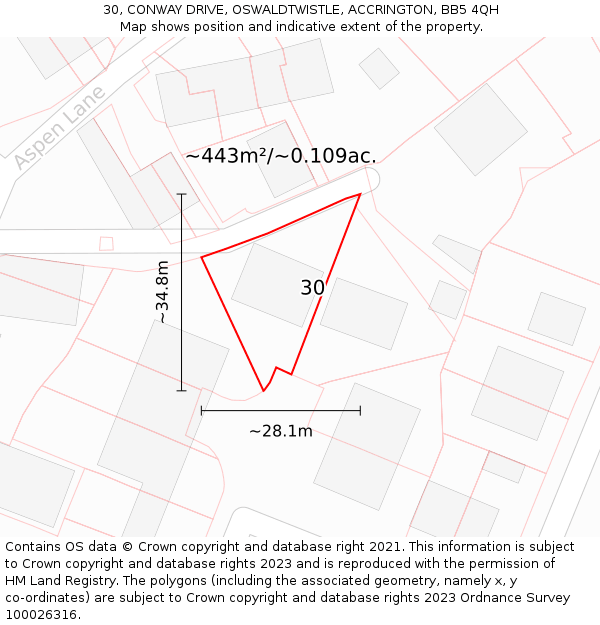 30, CONWAY DRIVE, OSWALDTWISTLE, ACCRINGTON, BB5 4QH: Plot and title map