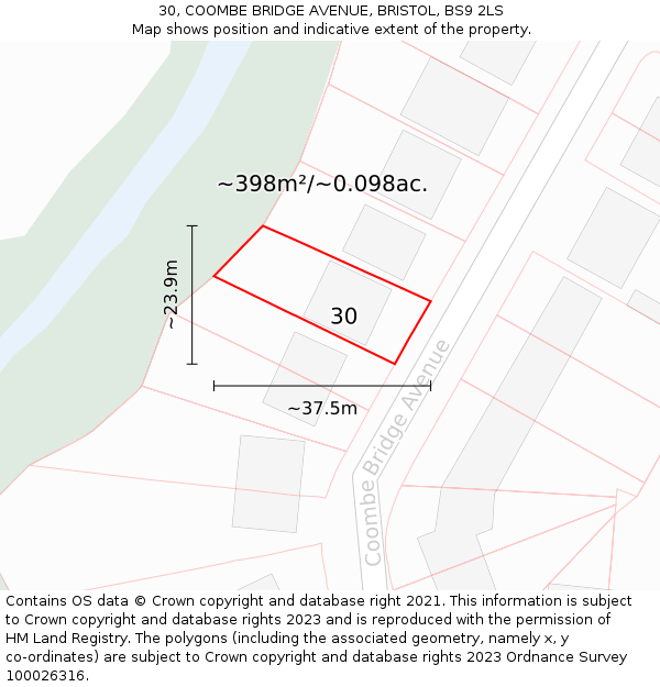 30, COOMBE BRIDGE AVENUE, BRISTOL, BS9 2LS: Plot and title map