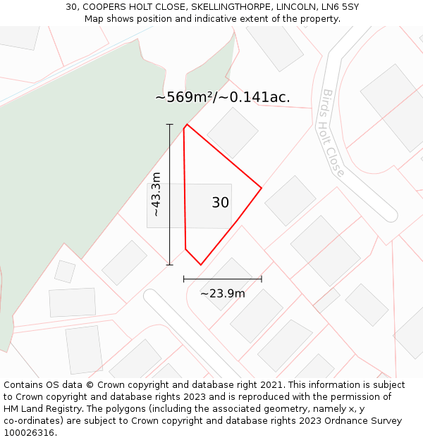 30, COOPERS HOLT CLOSE, SKELLINGTHORPE, LINCOLN, LN6 5SY: Plot and title map