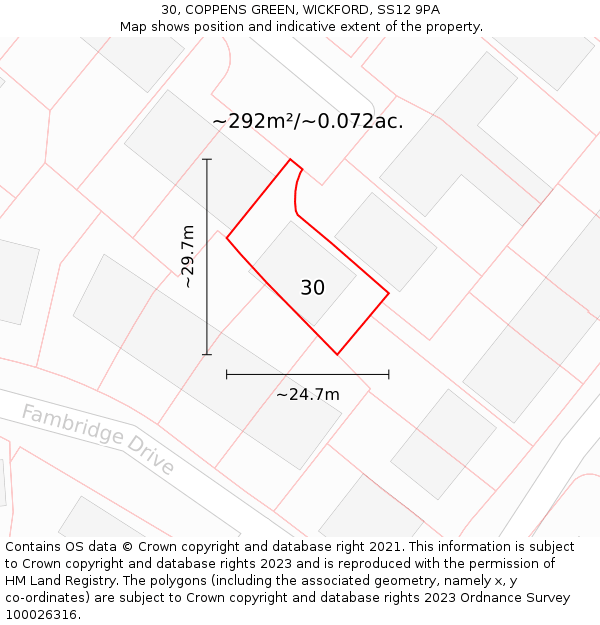 30, COPPENS GREEN, WICKFORD, SS12 9PA: Plot and title map