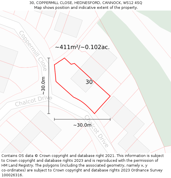 30, COPPERMILL CLOSE, HEDNESFORD, CANNOCK, WS12 4SQ: Plot and title map
