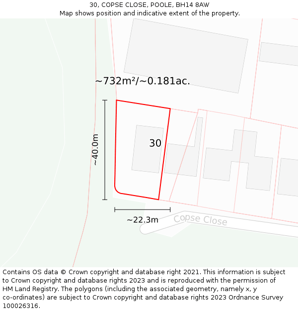 30, COPSE CLOSE, POOLE, BH14 8AW: Plot and title map