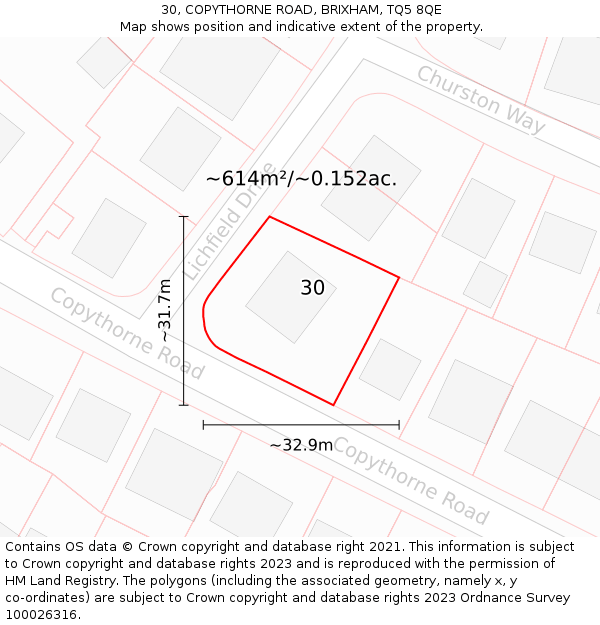 30, COPYTHORNE ROAD, BRIXHAM, TQ5 8QE: Plot and title map