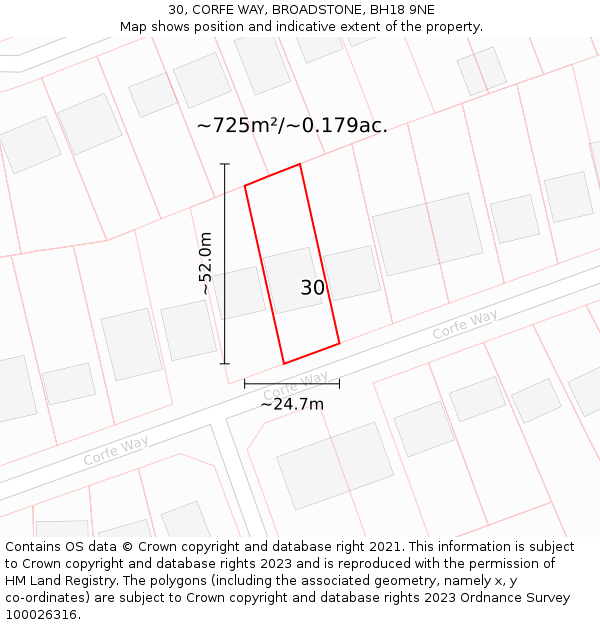 30, CORFE WAY, BROADSTONE, BH18 9NE: Plot and title map