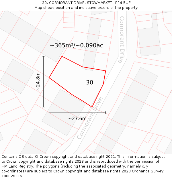30, CORMORANT DRIVE, STOWMARKET, IP14 5UE: Plot and title map