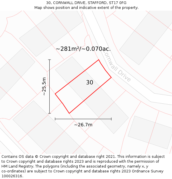 30, CORNWALL DRIVE, STAFFORD, ST17 0FG: Plot and title map